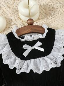 Autumn/Winter Baby Girls Floral Collar Long Sleeve Romper, Toddler Girls Casual Round Neck Jumpsuit