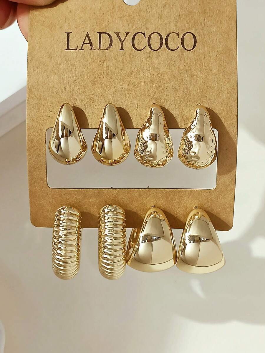 LADYCOCO 4 对优雅泪珠耳环套装，适合女性日常佩戴、约会、派对，金色珠宝配饰