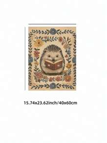 1 件无框刺猬阅读数码艺术印刷品，复古书籍和手绘野花，暖土色调，异想天开的乡村风格海报，爱书人礼物，儿童房装饰，乡村宿舍返校墙面艺术，时髦海报卧室装饰，家居装饰墙面印刷品装饰 - 彩色 - 查看 14