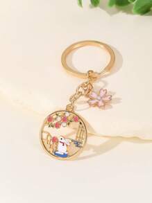 中国风兔子金属钥匙扣，可爱卡通动物兔子合金钥匙扣，返校背包装饰，汽车钥匙扣，节日派对礼物，适合植物和动物爱好者汽车配件哥特 Y2k