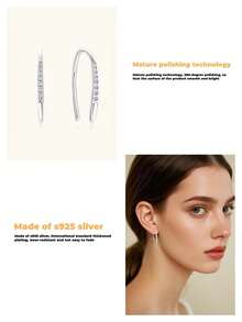 2 Pairs 925 Sterling Silver Earrings With Cubic Zirconia, Elegant U-Shaped Ear Hooks, Romantic High-End Earrings For Pierced Ears, Hypoallergenic, Suitable For Women/Girls, Daily, Commute, Party, Collection, Gift Box Included, Fashionable Jewelry For All Seasons - Silver - View 7