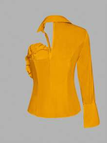 Women's Solid Color Ruffle Hem Elegant Blouse With Design Element Summer - Yellow - View 2