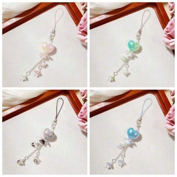 Fashion Tie Dye Flower With Heart Shaped Bag Charm, Phone Keychain Pendant