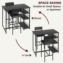 3 Piece Breakfast Bar Table Set, Bar Table And Chairs Set  Industrial Bar Table Set With Storage Shelves Space Saving Bar Table And PU Leather Stools For 2 - Black - View 4