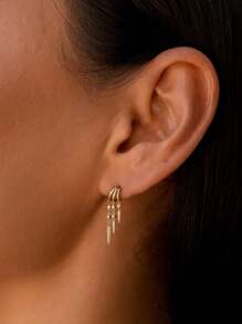 Stylish Designer 925 Sterling Silver Luxury Fantasy Geometric Tassel Zirconia Drop Stud Earrings For Women Daily Wear High Quality