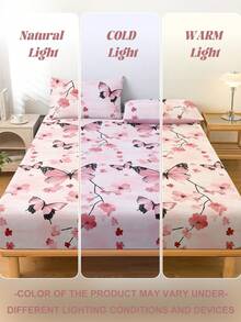 1件蝴蝶花朵图案床笠,床垫保护套,透气防起球床罩,适用于单人床、双人床、大号床、特大号床,四季皆宜,可机洗,防尘防滑,不含枕头和枕套,是节日和情人节的理想礼物。 - 彩色 - 查看 9