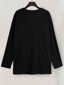 Yukiwi 女士纯色休闲前开襟纽扣口袋长袖开衫，日常穿着黑色 - 黑色 - 查看 2