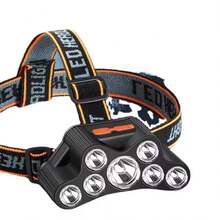 Linterna frontal portátil para exteriores, 7 luces LED, luz potente recargable para pesca nocturna, lámpara minera, pesca de largo alcance - Negro - Ver 4