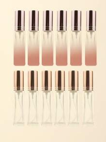 3pcs/6pcs/12pcs/18pcs 10ml Square Glass Refillable Makeup Toner Perfume Small Sample Transparent Fine Mist Spray Bottle, Black/Amber, With Funnel Atomizer, Rose Gold/Purple/Pink