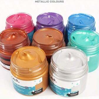 金属丙烯酸涂料，100ml/3.38oz 瓶装，颜料丰富，色深浓郁的金属涂料 - 适用于多种表面，不褪色，适合学生、绘画爱好者和艺术家，学校用品，返校