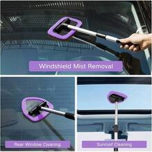 11pcs Auto Windshield Cleaning Kit With 6 Reusable Microfiber Pads, 2 Spray Bottles, Extendable Handles - Green, Popular Auto Cleaning Essential - 紫色 - 查看 2