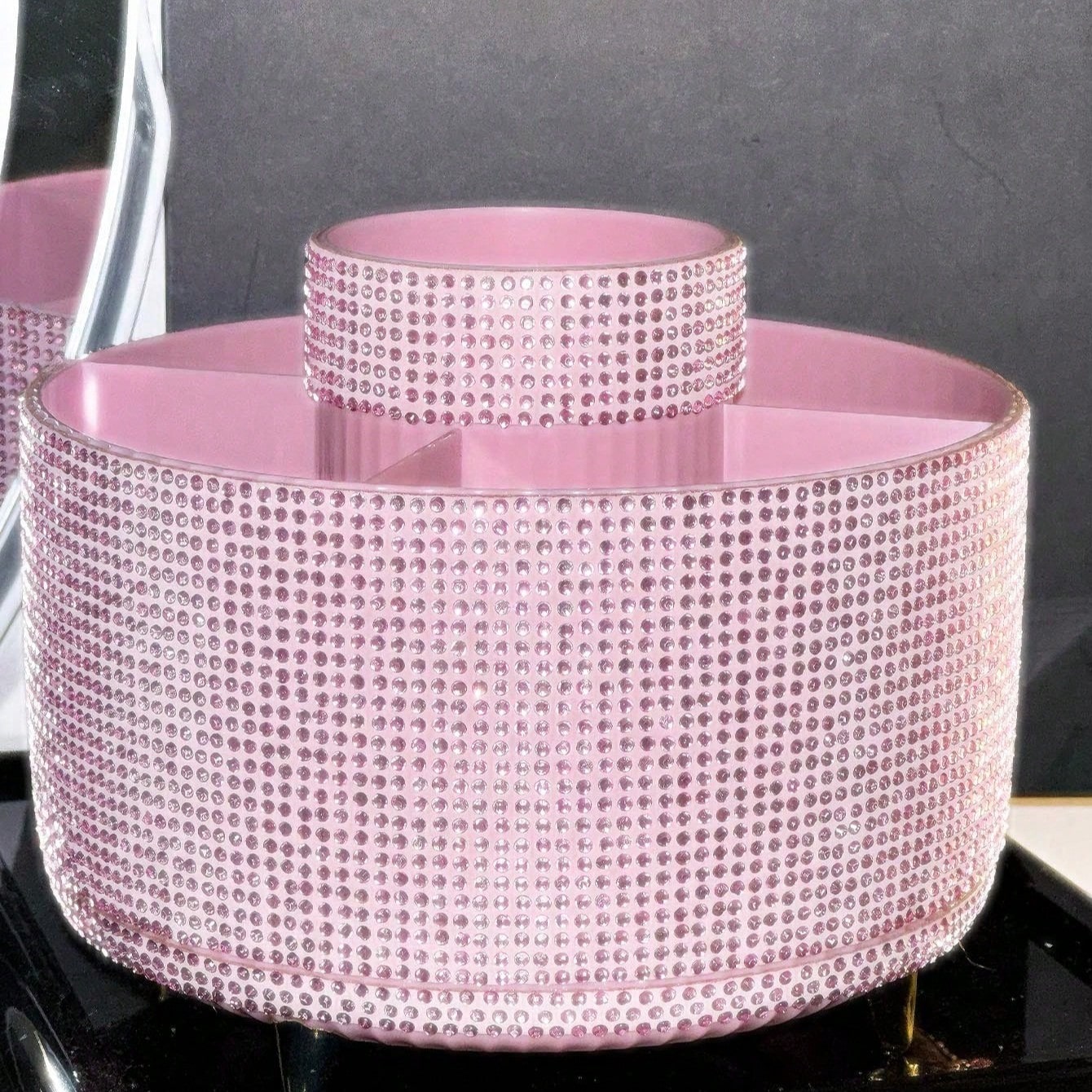 1pc 260° Rotating Rhinestone Jewelry Storage Box, Large Capacity, Multi-Color Rhinestone Encrusted Luxurious Glittering Style, Hexagon Cylinder Shape, Tidy Corners, Cosmetic Tool Container, Suitable For Bedroom Vanity, Dressing Room Desk ,Jewellery Box,Pouch,Makeup Brush Holder,Brush Holder,Perfume Organiser,Pouch Bag,Gifts For Women,Christmas Gifts,Gift Ideas For Women,Room Decor