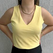 Kit Of 2 Women's Basic Social Tank Tops With Thick Straps, V-Neck, Lined In Duna Fabric - 綠色和黃色 - 查看 4