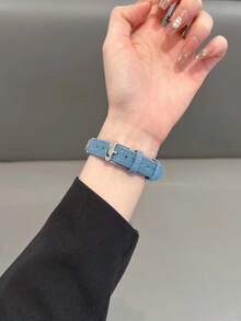 1 Pc Diamond Bling Metal Becorative Fancy Stylish Leather Loop Compatible With Apple Watch Band For Women Halloween Black Charms Blue Silver Gold Sport 38mm 40mm 41mm 42mm 44mm 45mm 46mm 49mm , Strap Compatible With Apple Watch Watchband Series Ultra 10/9/8/7/6/5/4/3/2/1 SE - Blue - View 5