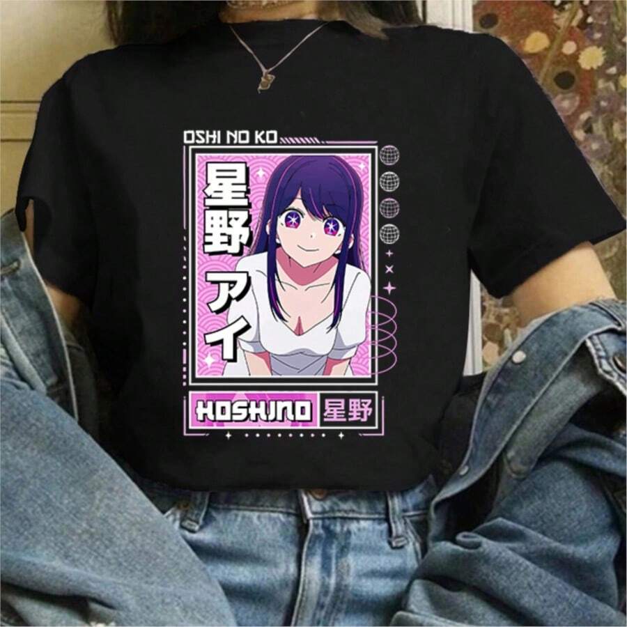 COOL SUMMER Women T-Shirt Harajuku Oshi No Ko T Shirt Unisex Ai Ruby Akane Aquamarine Hoshino Tshirt Japanese Anime Ullzang Clothes Top Tees - màu đen - Xem 1