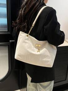 时尚复古大容量鳄鱼压纹女士托特包，适合购物、钱包、年轻女士、大学生、新婚夫妇、白领。非常适合办公室、大学、工作、商务、通勤、户外活动、旅行和短途旅行 - 白色 - 查看 5