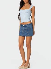 Women Sweetheart Neck Crop Tank Top Y2k Gingham Sleeveless Vest Shirt Slim Fit Cap Sleeve Camisole Streetwear - 藍色 - 查看 4