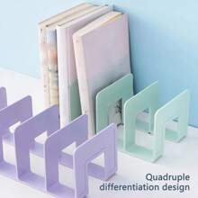 Estante de almacenamiento de archivos de escritorio, carpeta de plástico de color macaron, soporte vertical para libros y cuadernos, organizador de suministros para escuela y oficina - Rosa - Ver 1