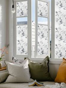 1 Roll Vintage Floral Pattern Window Privacy Film, 3D Frosted Floral Static Cling Film, Non-Adhesive Reusable, Suitable For Home, Kitchen, Living Room (17.53*118in) - Frosted Peony - View 6