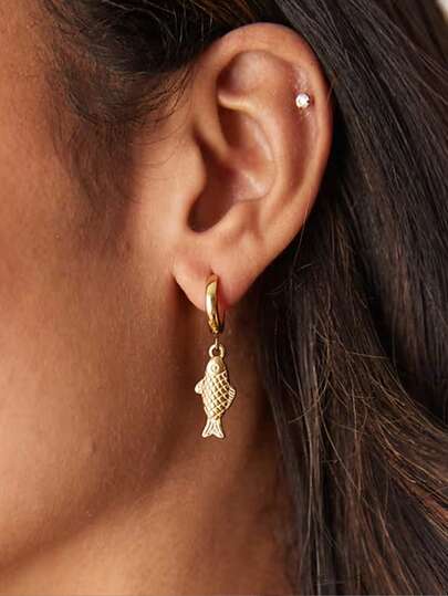 Pendientes chapados en oro de estilo simple con colgante de estilo oceánico, versátil, joyería de playa y vacaciones con circonita, regalos para mujeres