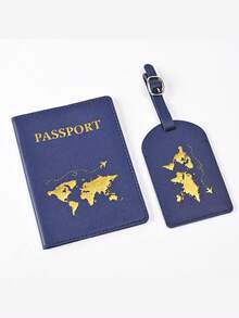 1 Set Minimalist Passport Information Card Holder For Outdoor Travel & Cross-Border Business, Foil Map Design, Parent-Child Set, Solid Color Passport Book & Travel Accessories Set, Essential Holiday Vacation Passport Cover, Women Passport Wallet - Multicolor - View 10