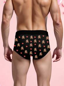 Customized Men's Boxer With Funny Faces, Customized Pictures,Novel Couple Underwear, Girlfriend Or Wife Printed Triangle Underwear, Men's Photos, Exclusive Gift For Boyfriend Customization,Valentine's Day Gift 1pc - Black - View 4