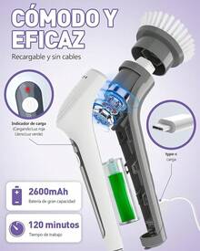 Cepillo Electrico para Baño Limpieza, [IPX8 Resistente al Agua] Cepillo Giratorio para Baño sin Cable con 9 Cabezas de Cepillo Reemplazables, Larga Duración, Mango Ajustable para Tina, Piso - Gris - Ver 10
