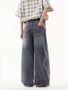 1pc Justice Brother Casual High Street Washed Snowflake Loose Wide-Leg Jeans Pants For Men (Belt And Accessories Not Included) - Grey - View 2