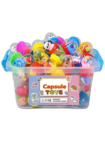 10/25/35/45Pcs Mini Kawaii Capsule Toys With Carrying Storage Bucket ,That Can Be Used As A Pen Cap,Adorable Bulk Party Favors Goodie And Prizes Treasure Box(Random)