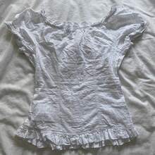 Women's Eyelet Detail Ruffle Trim Crop Top, Short Sleeve Button-Down Blouse - White - View 4