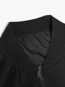 Men's Lightweight Casual Baseball Jacket, Fashionable Spring/Autumn Outerwear, Long Sleeve, Baseball Collar, Zipper - Black - View 3