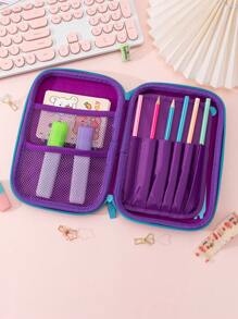 Large Capacity Multi-Functional Stationery Box With Random Zipper Pull, Essential For Back To School
