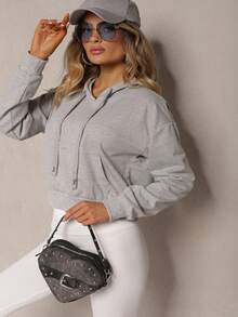 Casual Minimalist Solid Color Versatile Women Hoodies - Grey - View 1