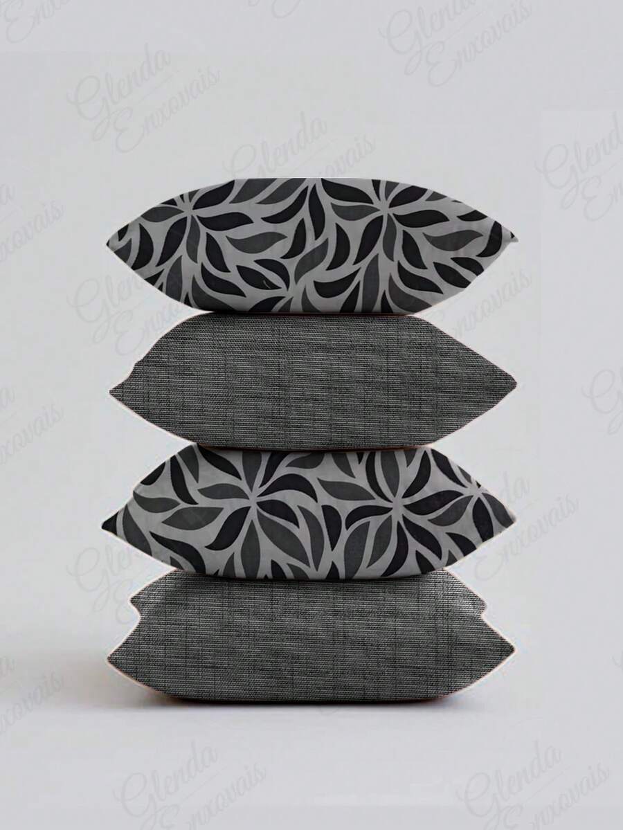 (4 Units) 45x45 Pillow Covers – 2 Plain And 2 Printed – Assorted Colors – AL - Black-gray Arabesque - View 1