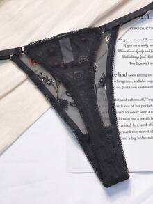 1 Set Spitze Stickerei Bügel-Push-Up Verstellbarer BH und String Set, sexy & stützend für den täglichen Gebrauch