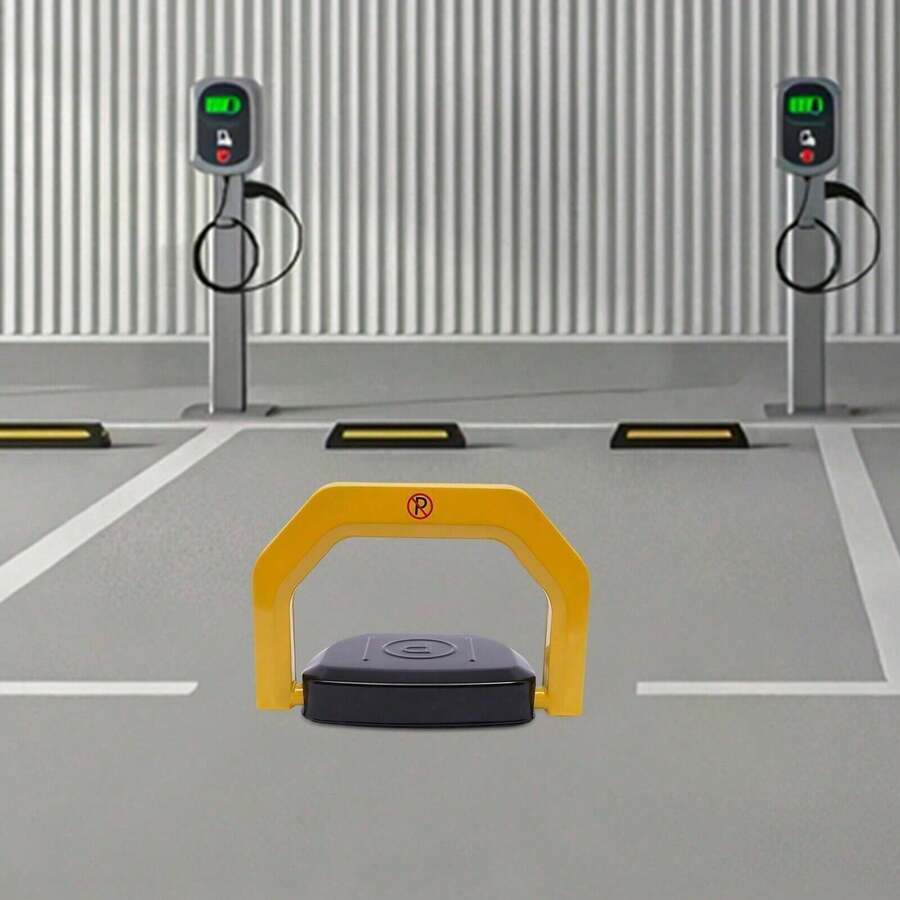 Automatic Parking Lock With Keys, Folding Driveway Security Car Barrier Lock, Remote Control Automatic Parking Barrier Lock With Remote Control Bollard Space Security Lock - Yellow - View 1