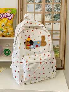 1 件尼龙拉链开合时尚简约日式撞色原宿风格腊肠犬波尔卡圆点图案背包，小众设计青少年百搭休闲背包，返校季书包，可调节肩带适合外出、通勤、户外、学校日常使用，是送给青少年的完美礼物，收藏品，理想的生日礼物（图案位置随机）