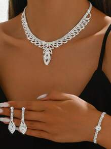 1 Stück Halskette + 1 Paar Ohrringe + 1 Stück Armband + 5 Stücke Ringe, Damen Schmuckset, sexy & elegant, geeignet für den täglichen Gebrauch, Hochzeitskleid Accessoires, Abschlussfeier, Fotoshootings, Musikfestivals, Halloween und andere Feierlichkeiten