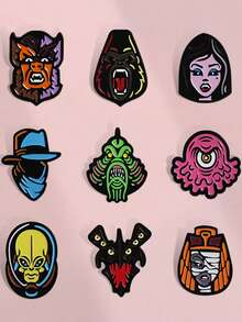 9Pcs Cartoon Anime Horror Characters Enamel Pin Mysterious Fantastical Green Alien Creature Mummy Gothic Animal For Kid'S - one-size - View 6
