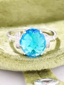 1 件女士复古创意优雅闪亮四爪仿锆石鸽蛋形戒指，适合婚礼、订婚、情人节、毕业典礼、周年纪念和旅行 - 878 - 查看 8