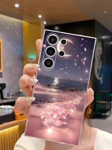 1 chiếc ốp lưng điện thoại trong suốt mềm mại họa tiết bãi biển và trăng hồng, tương thích với Samsung Galaxy A04e/12/A13/A14/A34/A50/A52/A53/A54/S21/S22/S23/S24/S25/S25Ultra - Trong sáng - Xem 4