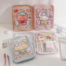 Borsa piatta trasparente e carina a forma di orso, borsa a mano piccola in PVC con tigre carina adatta per iPad/tablet da 11, 10,5 o 10,2 pollici, organizer per cancelleria scolastica