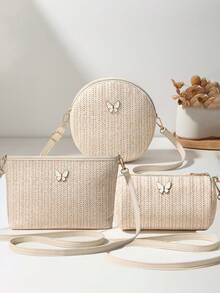 Túi đeo chéo đi biển dệt rơm tối giản cho nữ, dây đeo có thể điều chỉnh để đeo vai, đeo chéo, ngoài trời, du lịch, trường học, sử dụng trong kỳ nghỉ, quà tặng cá nhân cho phụ nữ, ví đựng tiền xu, túi đựng mỹ phẩm - Nhiều màu - Xem 1