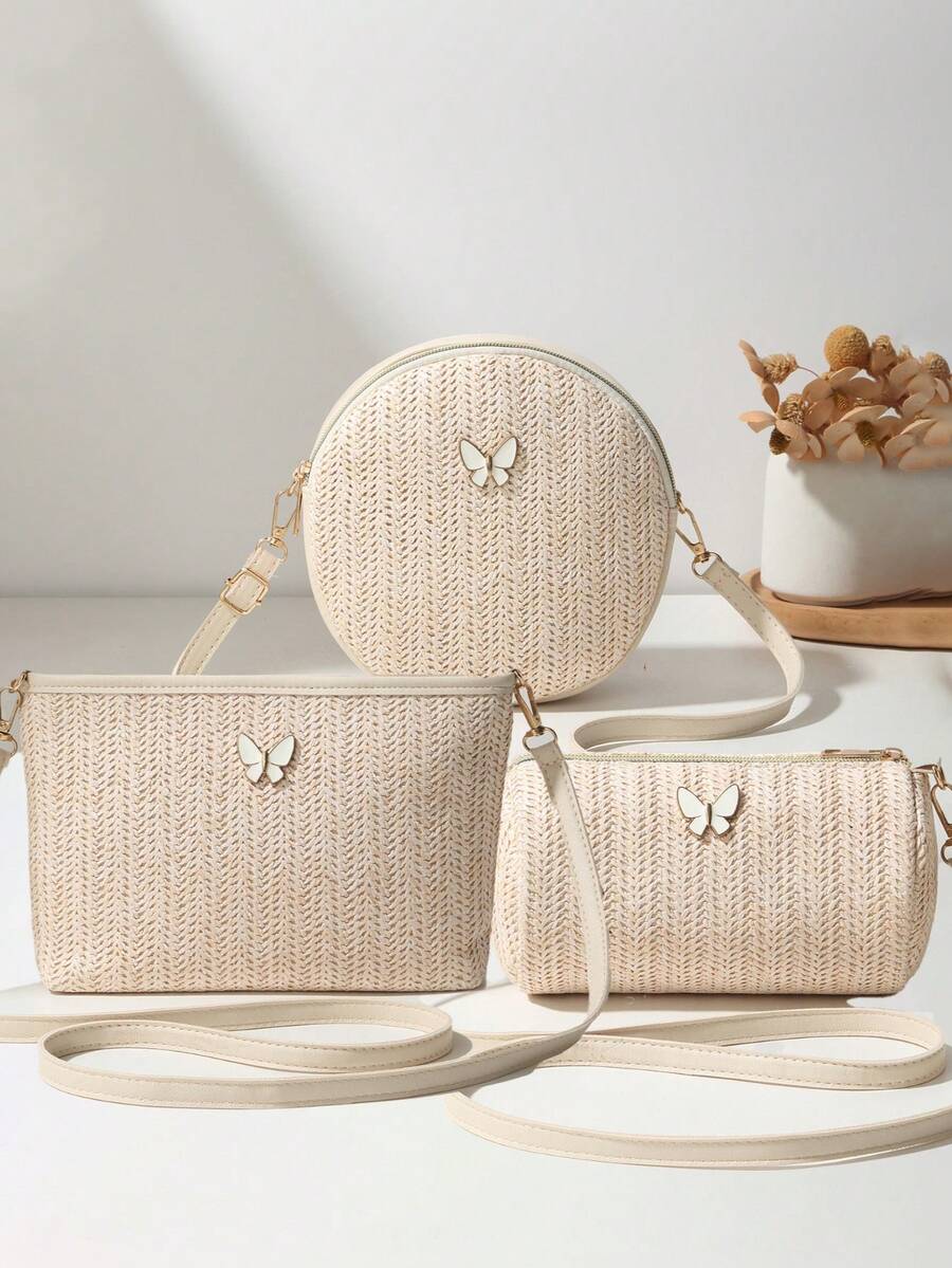 Túi đeo chéo đi biển dệt rơm tối giản cho nữ, dây đeo có thể điều chỉnh để đeo vai, đeo chéo, ngoài trời, du lịch, trường học, sử dụng trong kỳ nghỉ, quà tặng cá nhân cho phụ nữ, ví đựng tiền xu, túi đựng mỹ phẩm - Nhiều màu - Xem 1