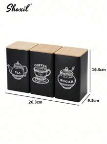 shoxil 1pc Square Coffee Storage Canister - Airtight Bamboo Lid & Metal Body, Suitable For Storing Coffee Beans, Tea Leaves Or Snacks, For Home Use/Coffee