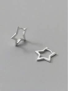 1 Pair Star Shaped Hoop Earrings, Suitable For Women's Daily And Festival Wear - Silver - View 2