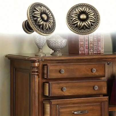 6pcs European Retro Carved Pattern Cabinet Handles, Solid Zinc Alloy Drawer Pulls