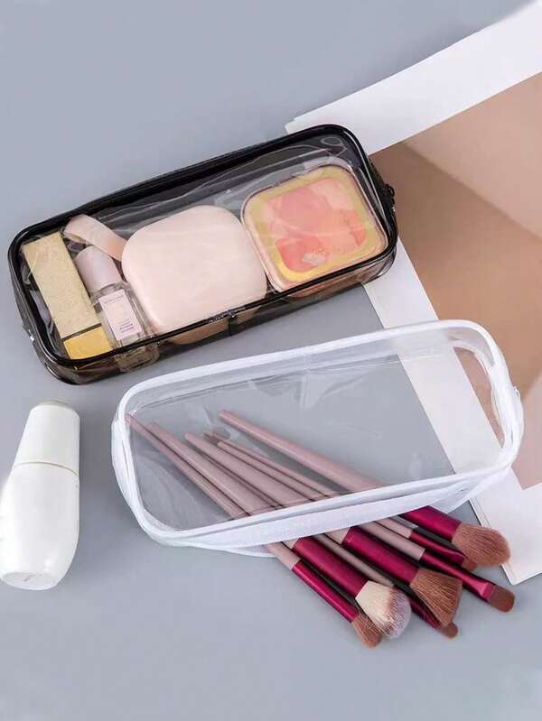 10pcs-1pc Black & White Transparent Pencil Case, Suitable For Boys, Christmas Gift, Middle School Transparent Pencil Case, Portable PVC Bag Storage, Suitable For Students, Exams, Women, Office School Supplies, Makeup Bag, Minimalist Transparent PVC Pencil Bag Black & White Solid Color Storage Bag Waterproof Zipper Makeup Bag, Transparent Pencil Bag Minimalist Stationery Pencil Case Large Capacity, Niche