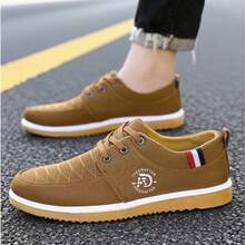 2025 新款男士商务正装时尚休闲系带低帮帆布鞋，百搭户外休闲运动鞋 - 黃色 - 查看 9
