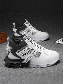 Men's Fashion Streetwear Sports Shoes, Comfortable Non-Slip Casual Lace-Up Athletic Shoes, Suitable For Men's Outdoor Activities High-Top Sneakers, Unisex Design, Shock-Absorbing Air Cushion Increasing Height Men Shoes